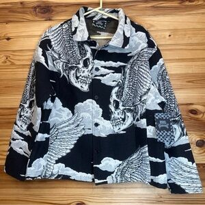 Rebel Vengeance blanket tapestry Jacket Mens medium Skull clouds Streetwear NEW